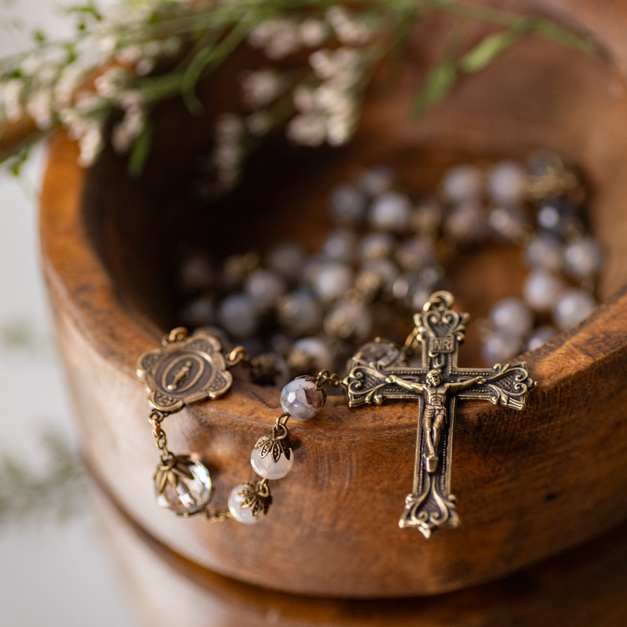 Rosary - Agate - Faceted Crystal/ Capped Beads - Bronze Crucifix/Center