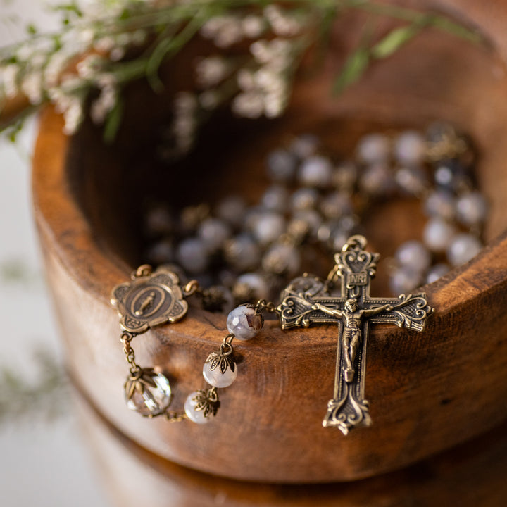 Rosary - Agate - Faceted Crystal/ Capped Beads - Bronze Crucifix/Center