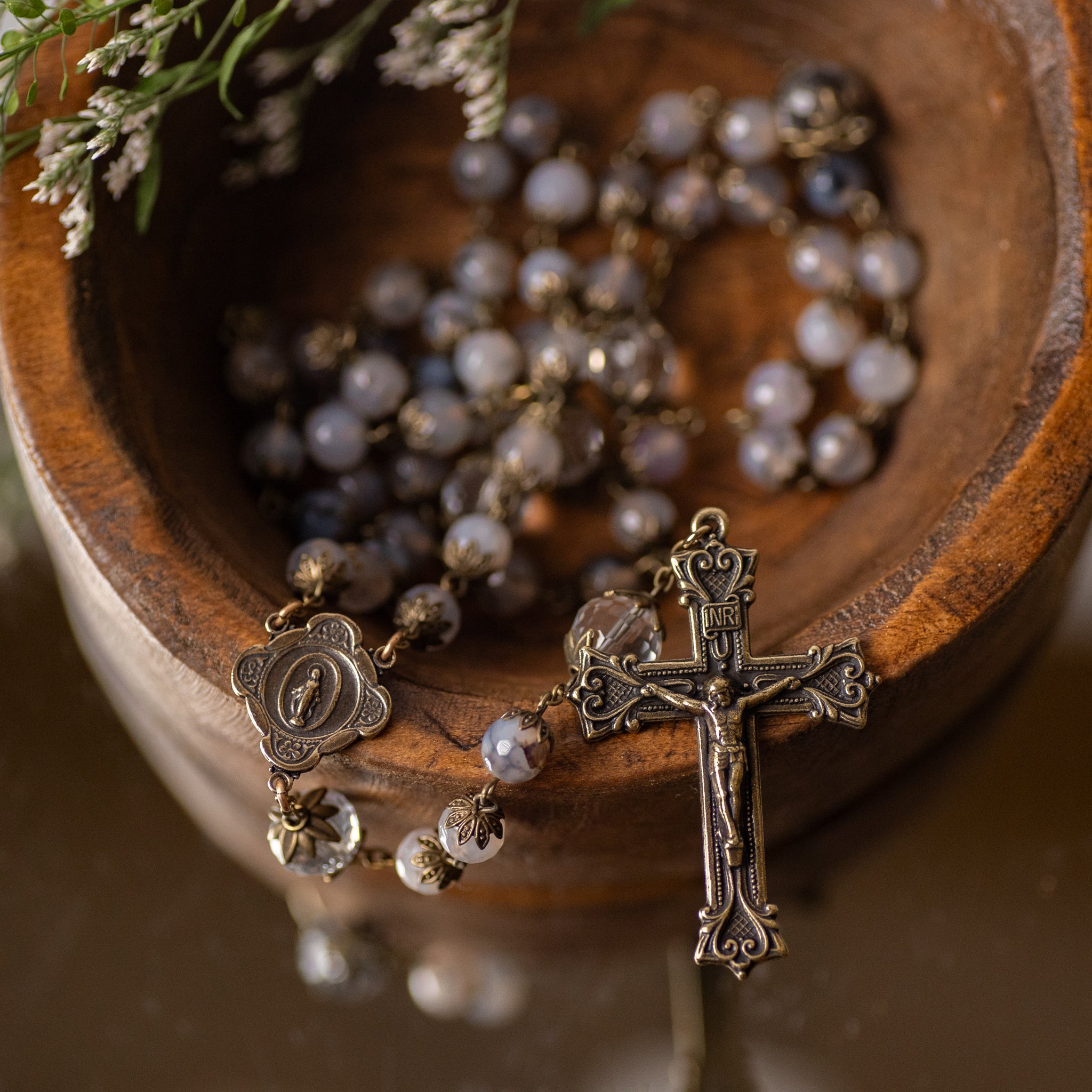 Rosary - Agate - Faceted Crystal/ Capped Beads - Bronze Crucifix/Center