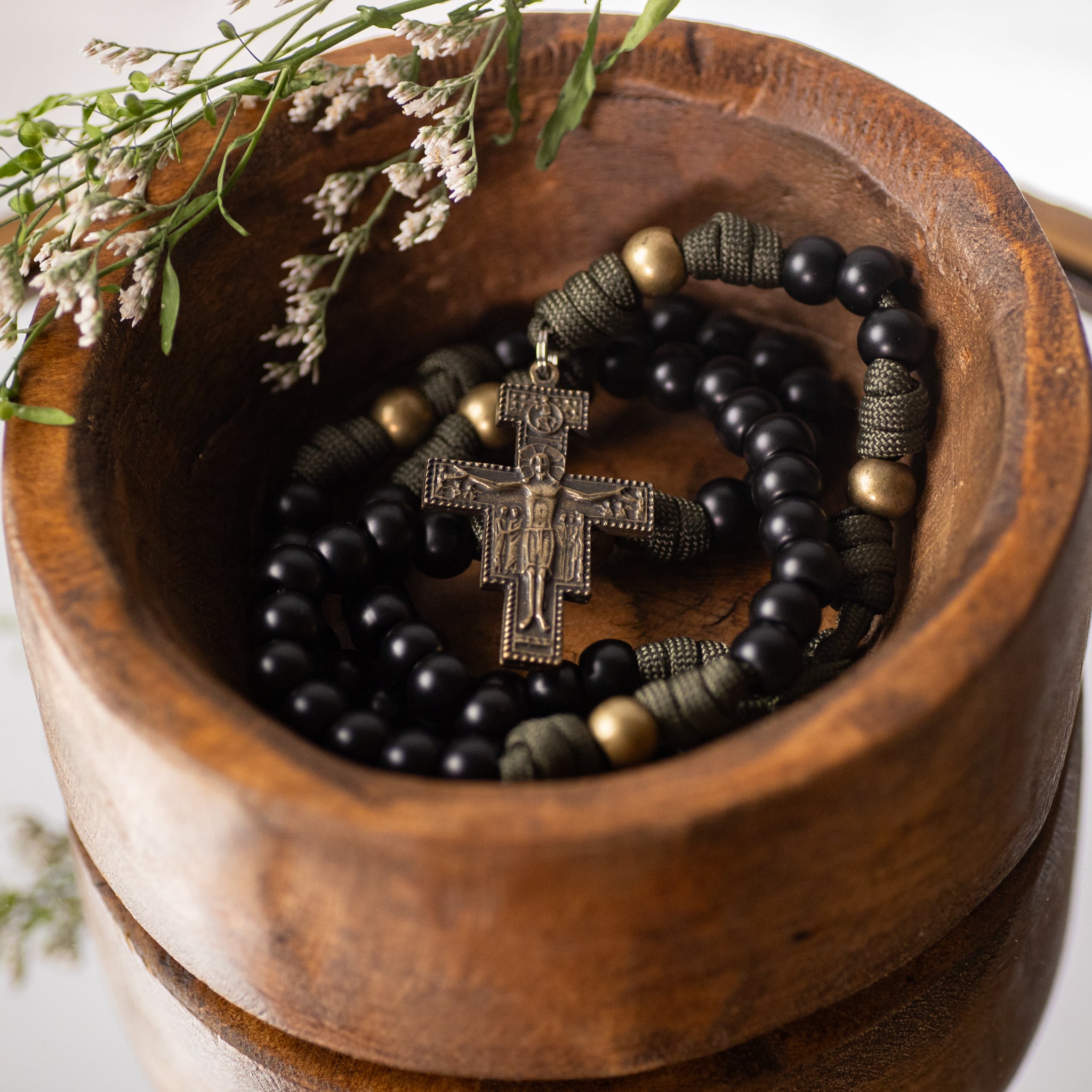 Rosary - Olive Branch - Cord - Army Green/Bronze