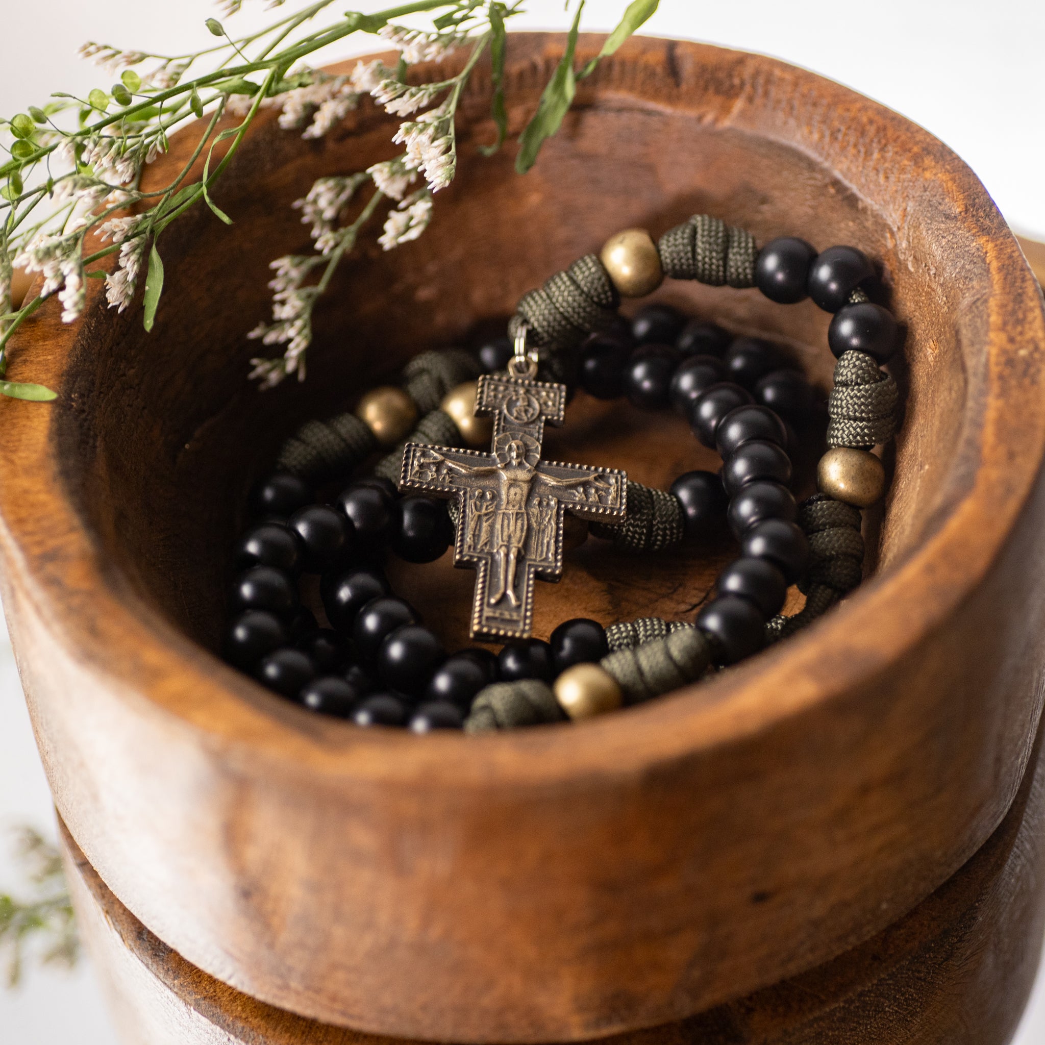 Rosary - Olive Branch - Cord - Army Green/Bronze