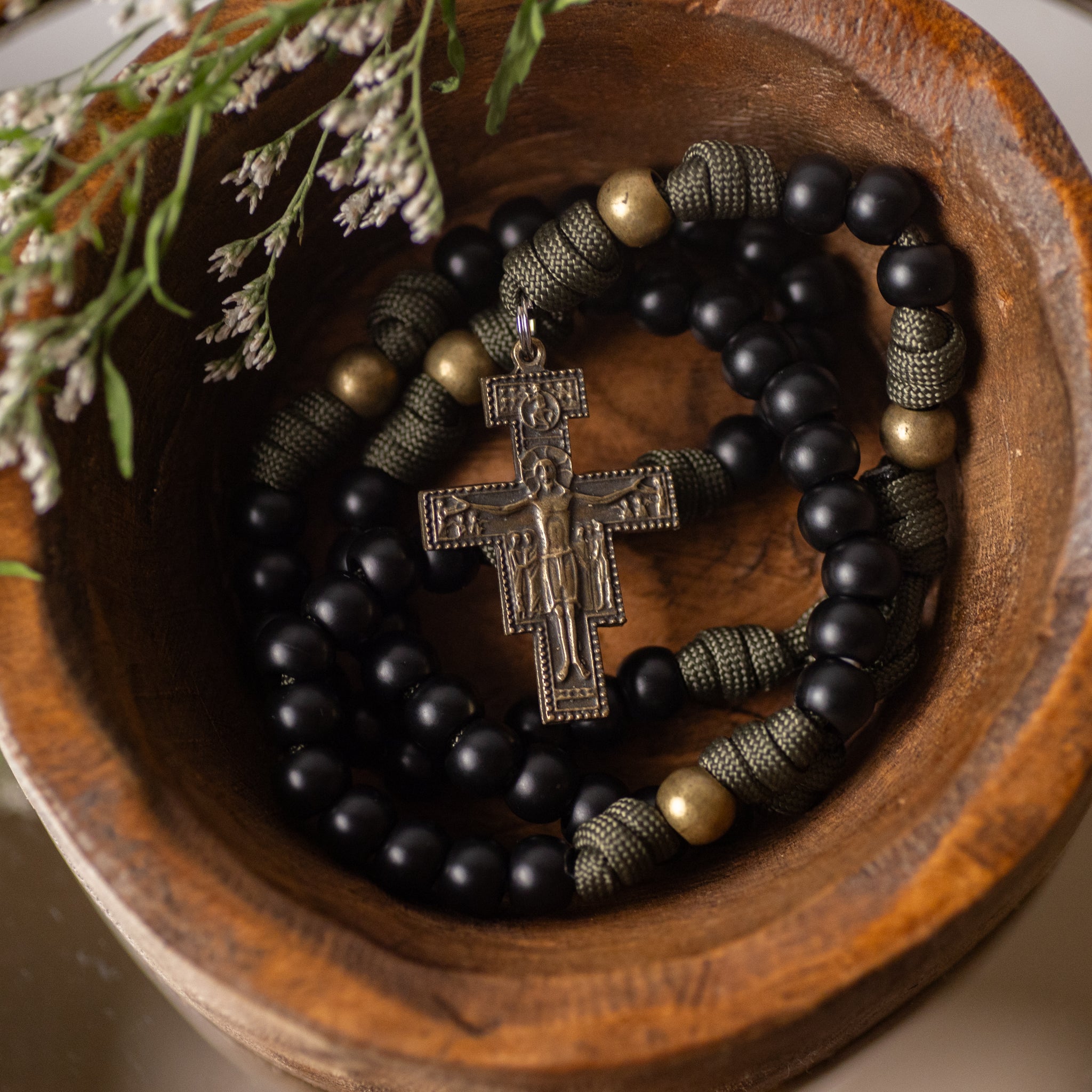 Rosary - Olive Branch - Cord - Army Green/Bronze