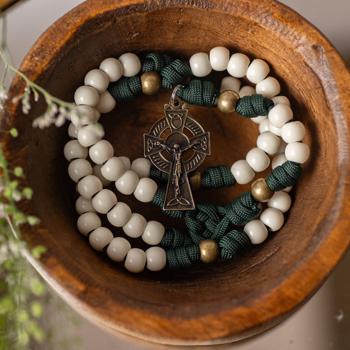 Rosary - St. Patrick - Cord - White/Green