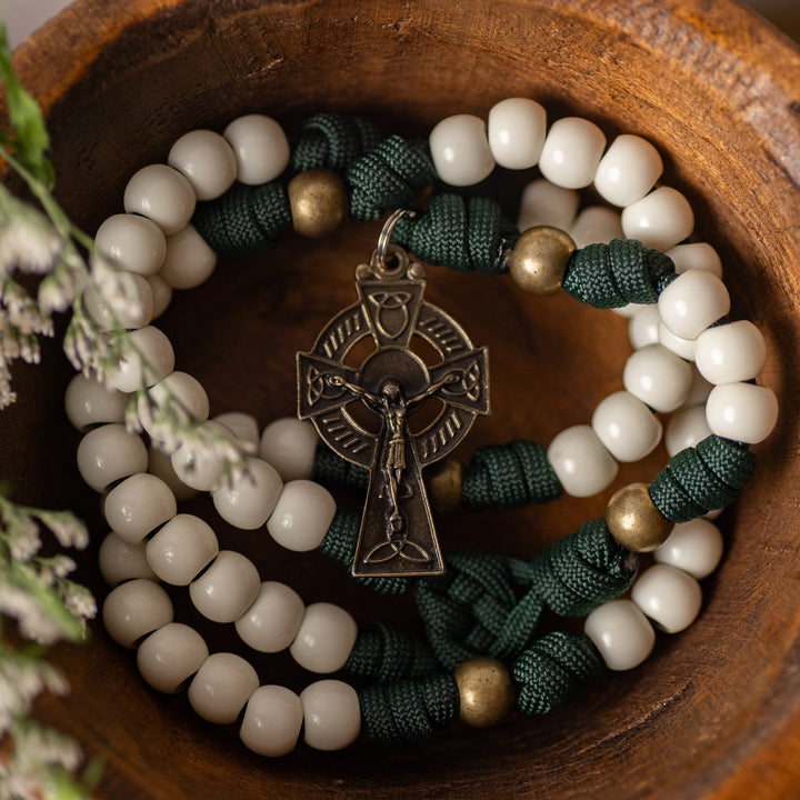 Rosary - St. Patrick - Cord - White/Green