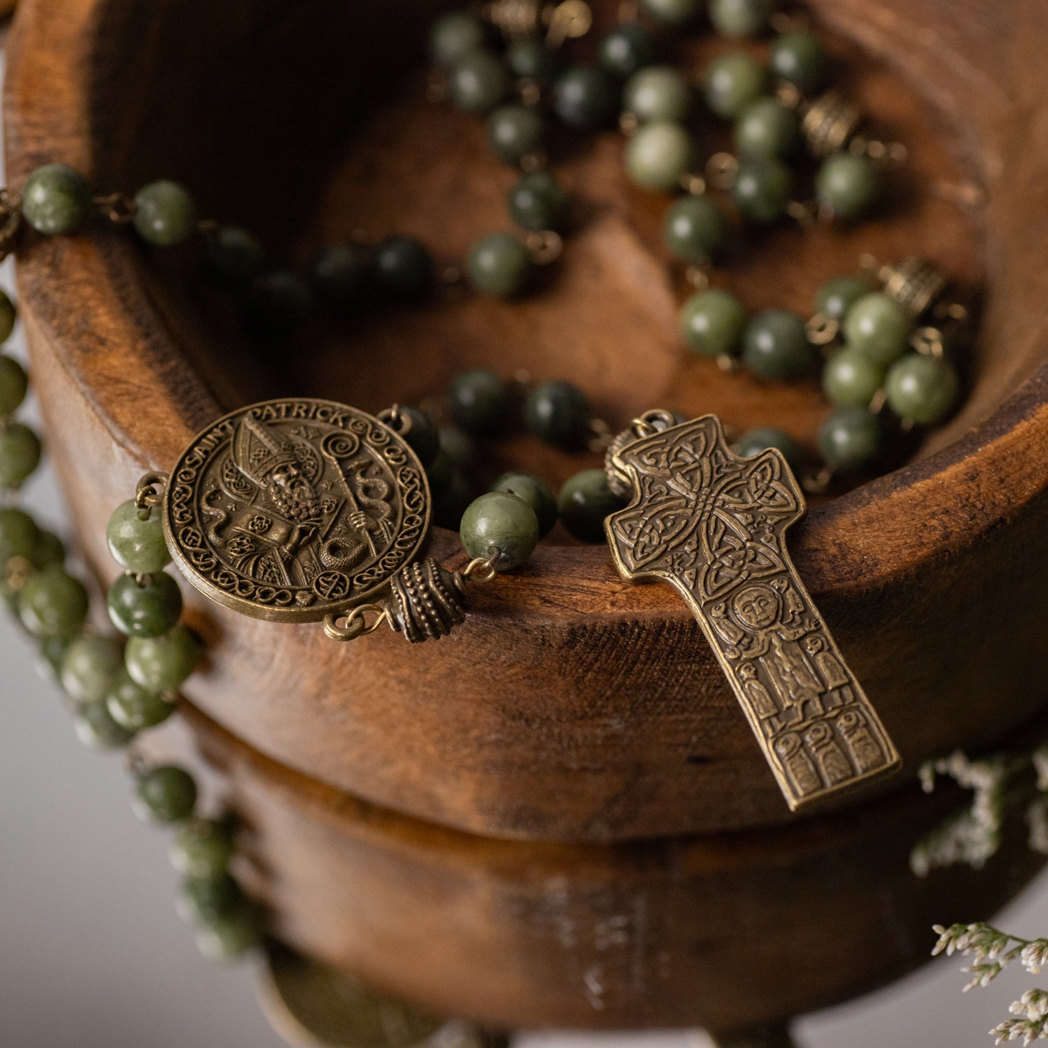 Rosary - St. Patrick - Green Jade - Brass