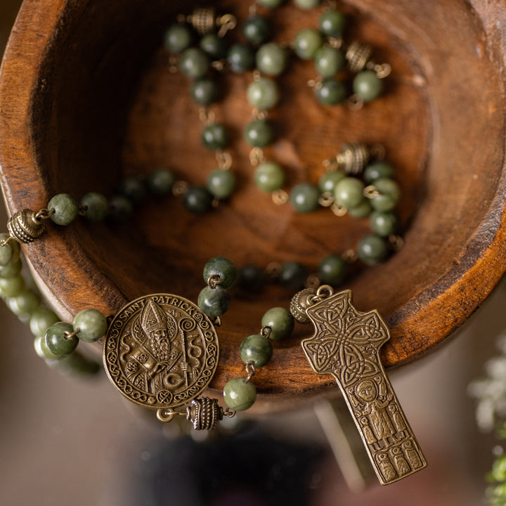 Rosary - St. Patrick - Green Jade - Brass