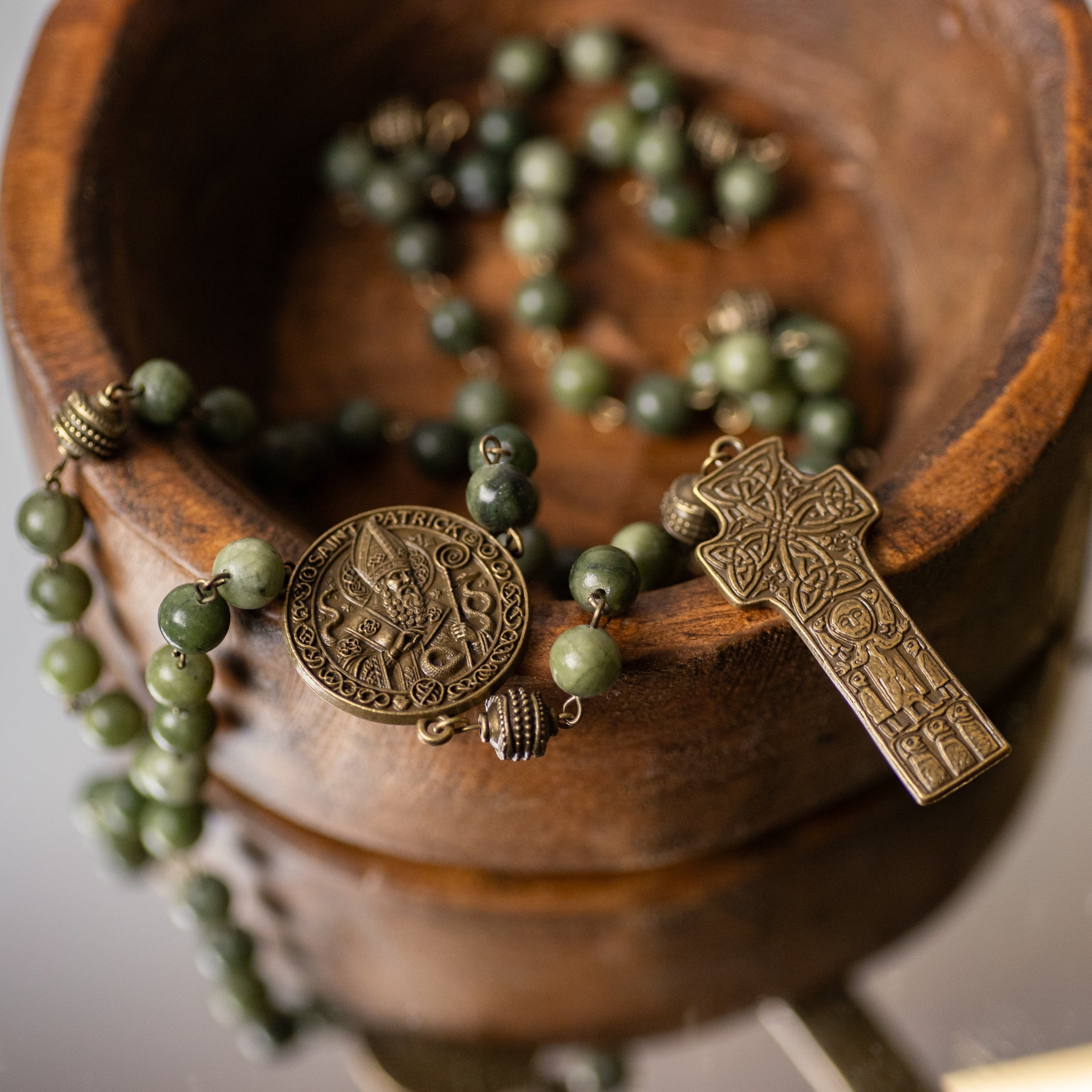 Rosary - St. Patrick - Green Jade - Brass