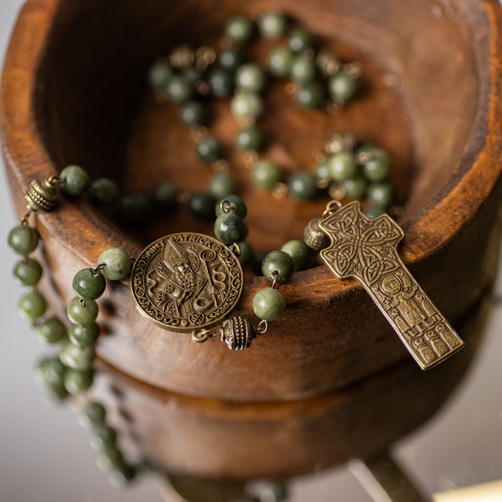 Rosary - St. Patrick - Green Jade - Brass