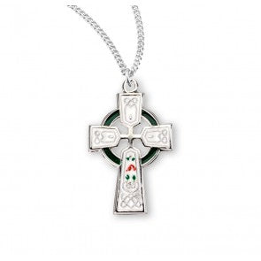 Pendant - Celtic Cross - SS - White Enamel - 18" Stainless Steel Curb Chain