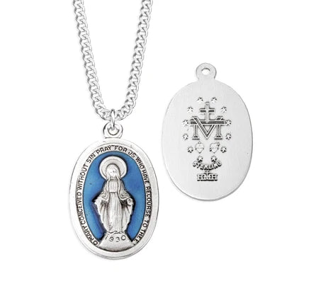 Pendant - MM w Blue Epoxy - Round - Sterling Silver - 18"