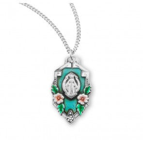Pendant - MM in Flower Frame w/ Blue Epoxy - Sterling Silver - 20" Rhodium Plated Chain