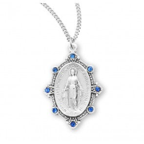 Pendant - MM Light Saphire Stones - Sterling Silver - 18" Rhodium Plated Chain