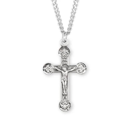Pendant - Crucifix - Floret Tipped - 24" Stainless Steel Curb Chain