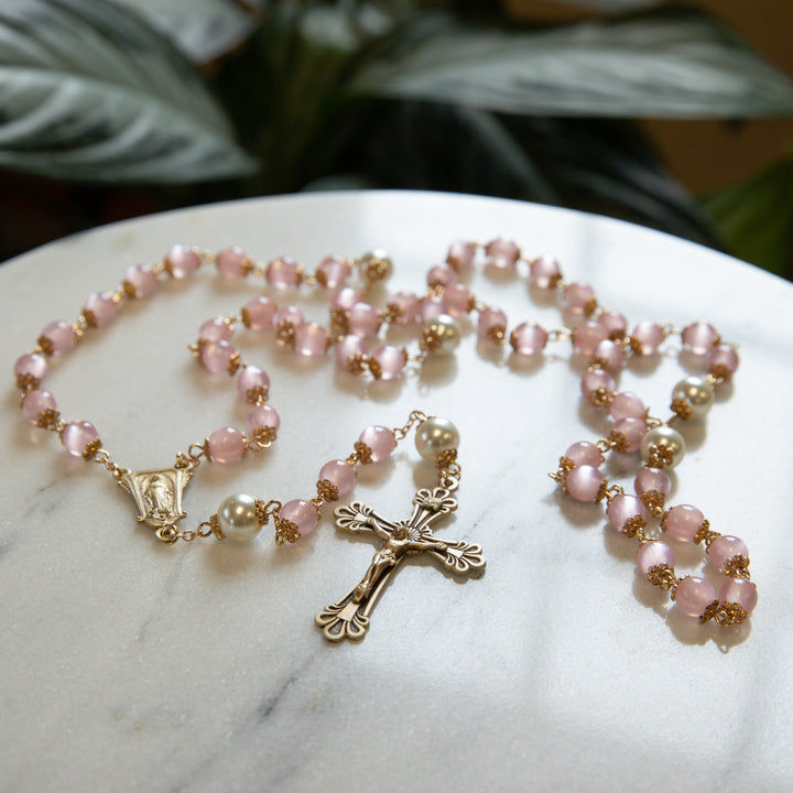 Light Rose Cats Eye Rosary