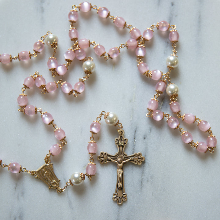 Light Rose Cats Eye Rosary