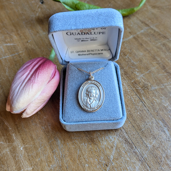 14kt Gold Filled St Gianna Large Pendant - 18" Gold Filled Light Curb Chain