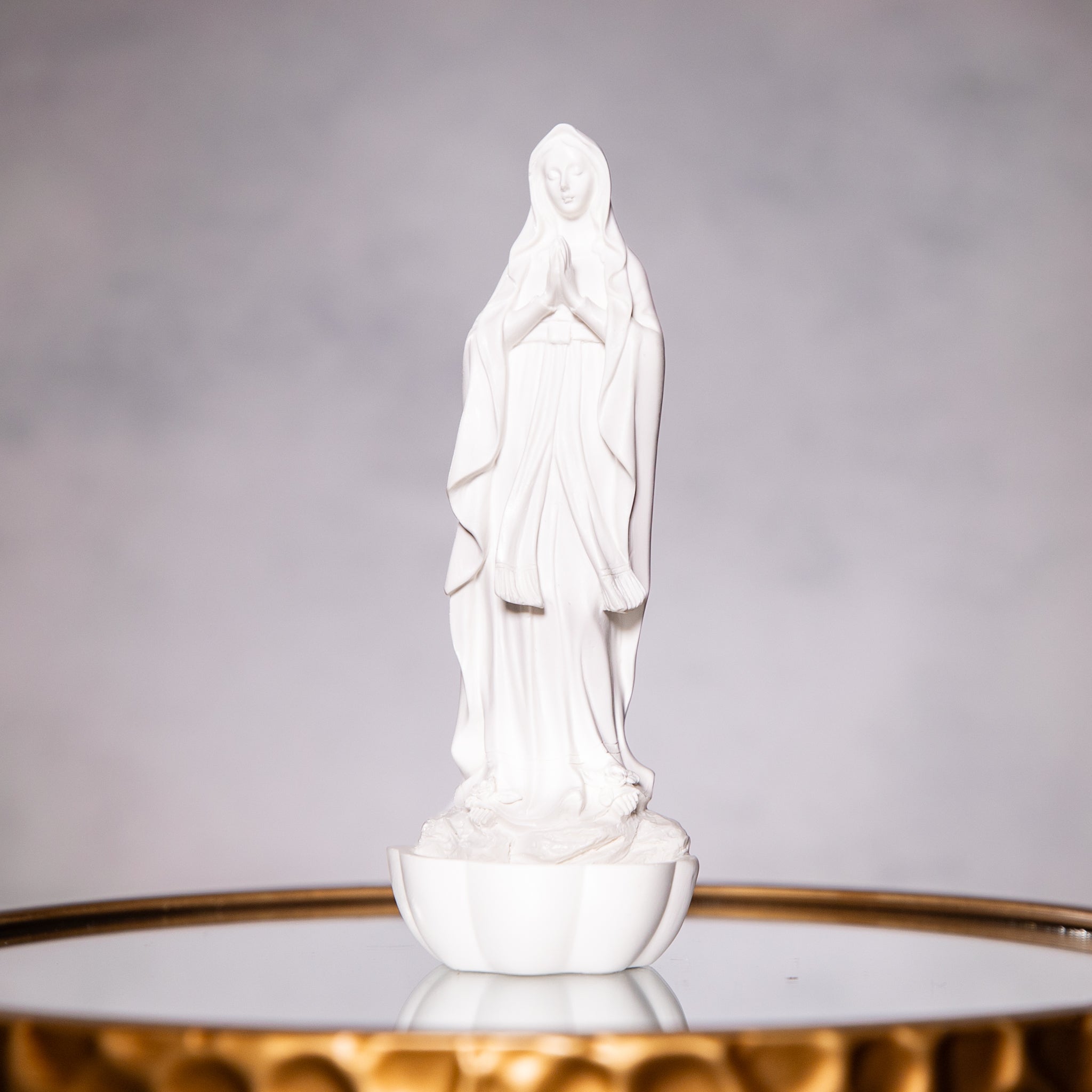 Rosary Holder - OL Lourdes - Resin/Stone Mix - White - 8"