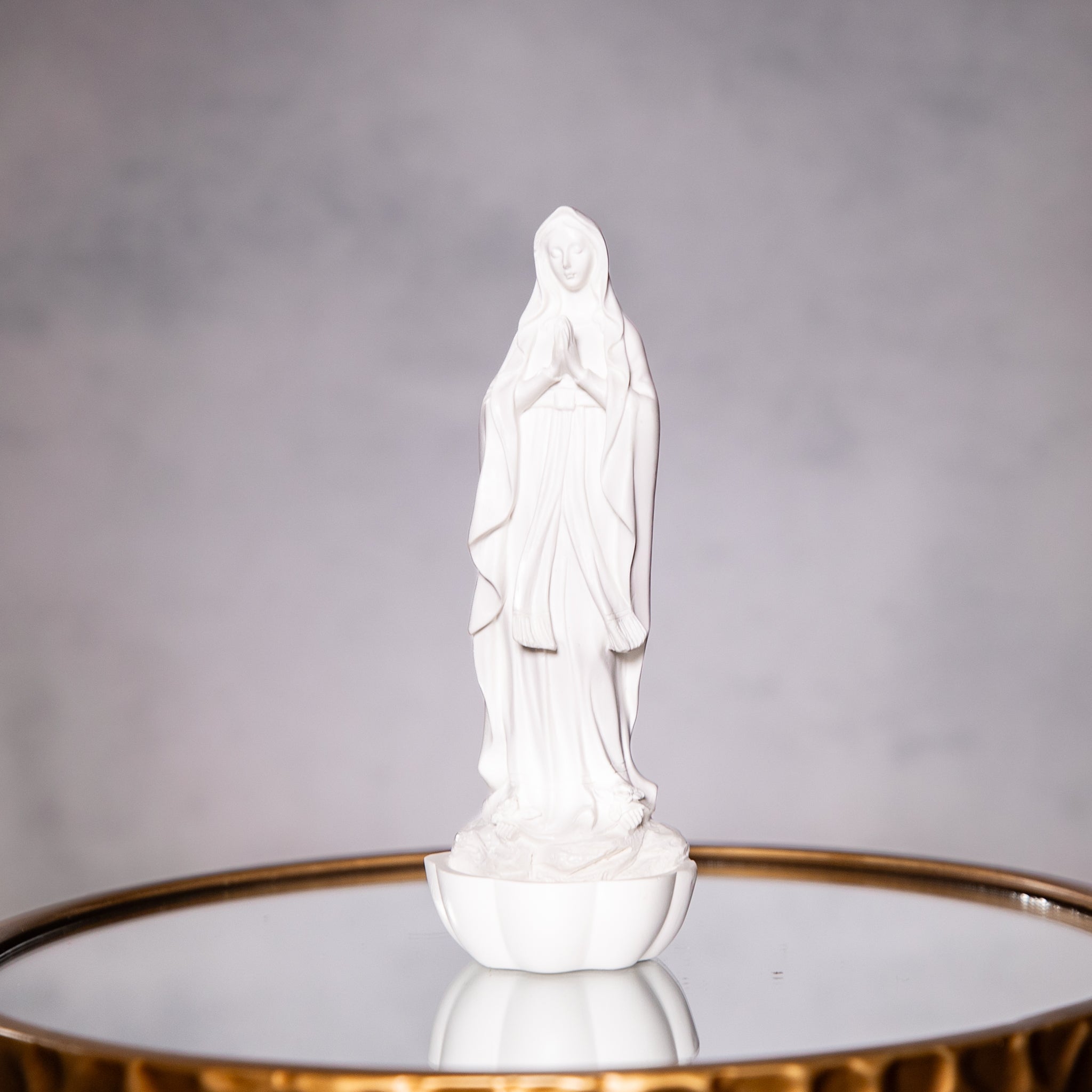 Rosary Holder - OL Lourdes - Resin/Stone Mix - White - 8"