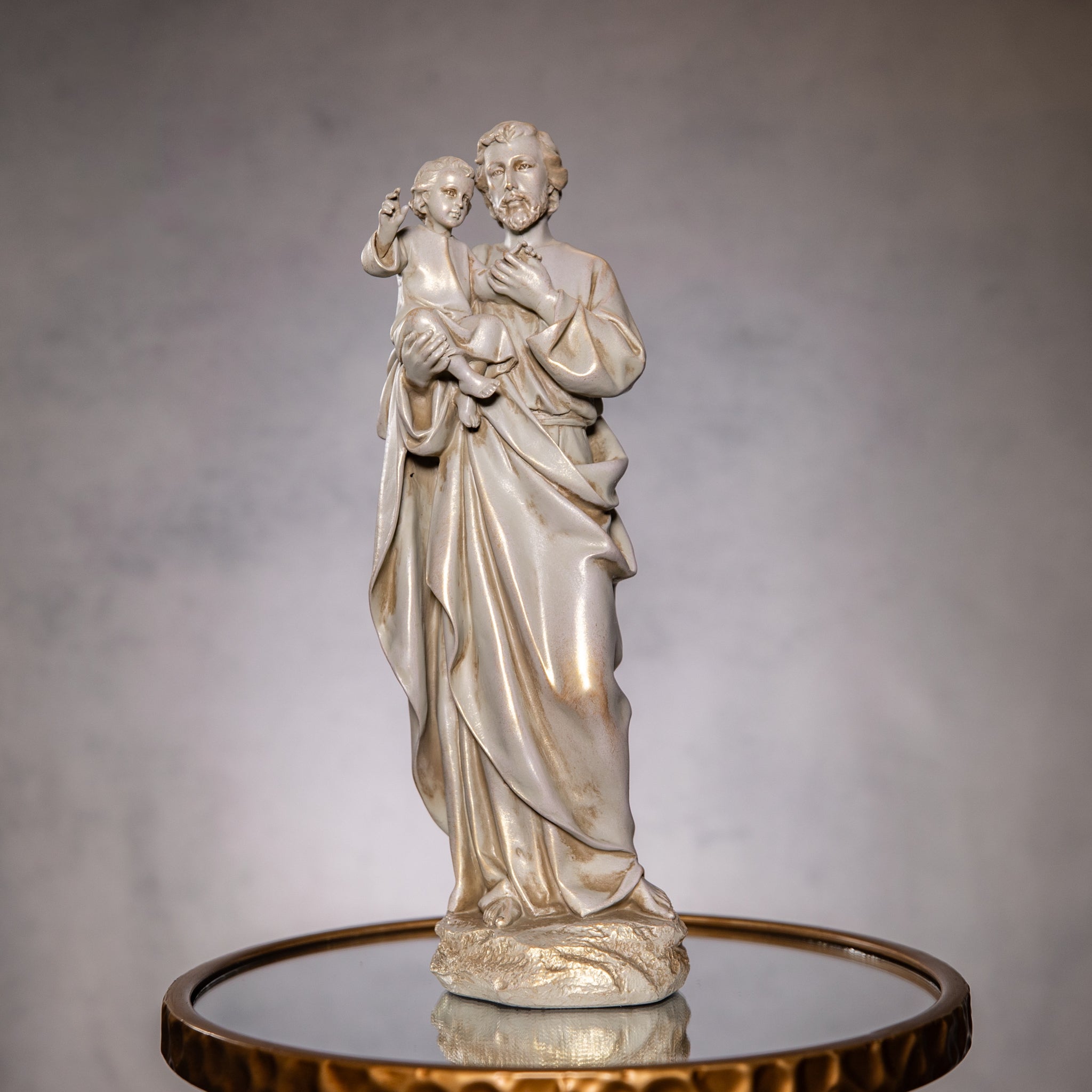 Statue - St. Joseph - Antique Gold Finish - Resin/Stone Mix - 13.75"