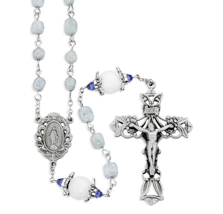 Rosary - Marble Glass - Lt Gray - White Capped Paters