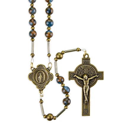 Rosary - Turquoise Agate - Stone Beads - Bronze Finish
