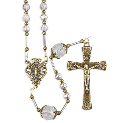 Rosary - Grey Crystal - Bronze Finish - Faceted