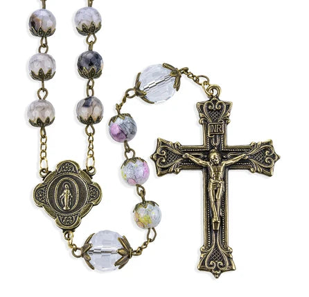 Rosary - Agate - Faceted Crystal/ Capped Beads - Bronze Crucifix/Center