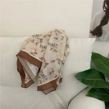 Scarf - Floral - Brown/Beige - Multifunctional - Square