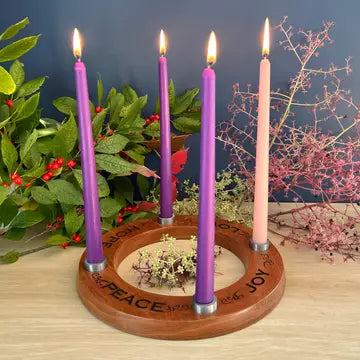 Advent Wreath - Cedar - Engraved - Candles Included - 10.25" Diameter