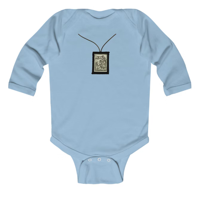 Long Sleeve Brown Scapular Onesie - Blue