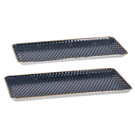 Tray Set - Blue Embossed Design