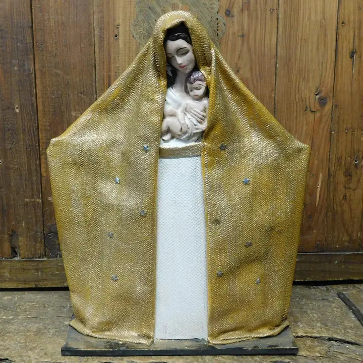 Statue - Madonna & Child - Gold - Burlap - Sculpture