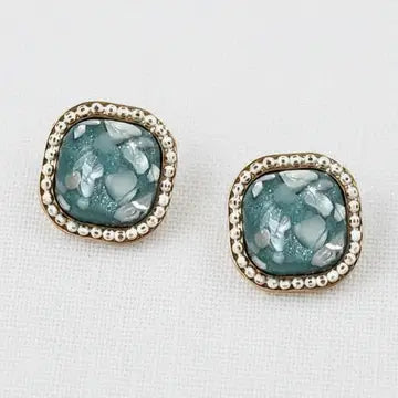 Earrings - Blue - Crushed Shell - Square - Stud