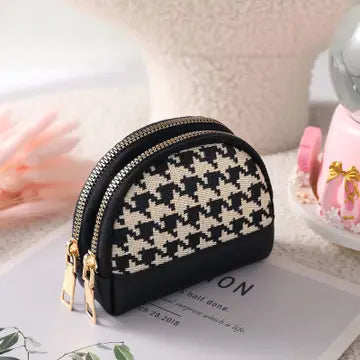 Double Zipper Purse - Houndstooth