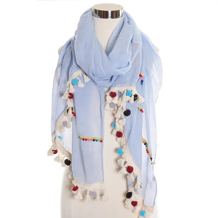 Blue Pom Pom Scarf