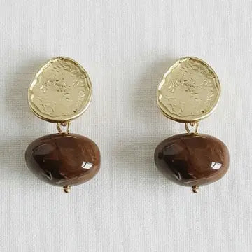 Earrings - Amber Swirl - Geometric - Gold - Stud