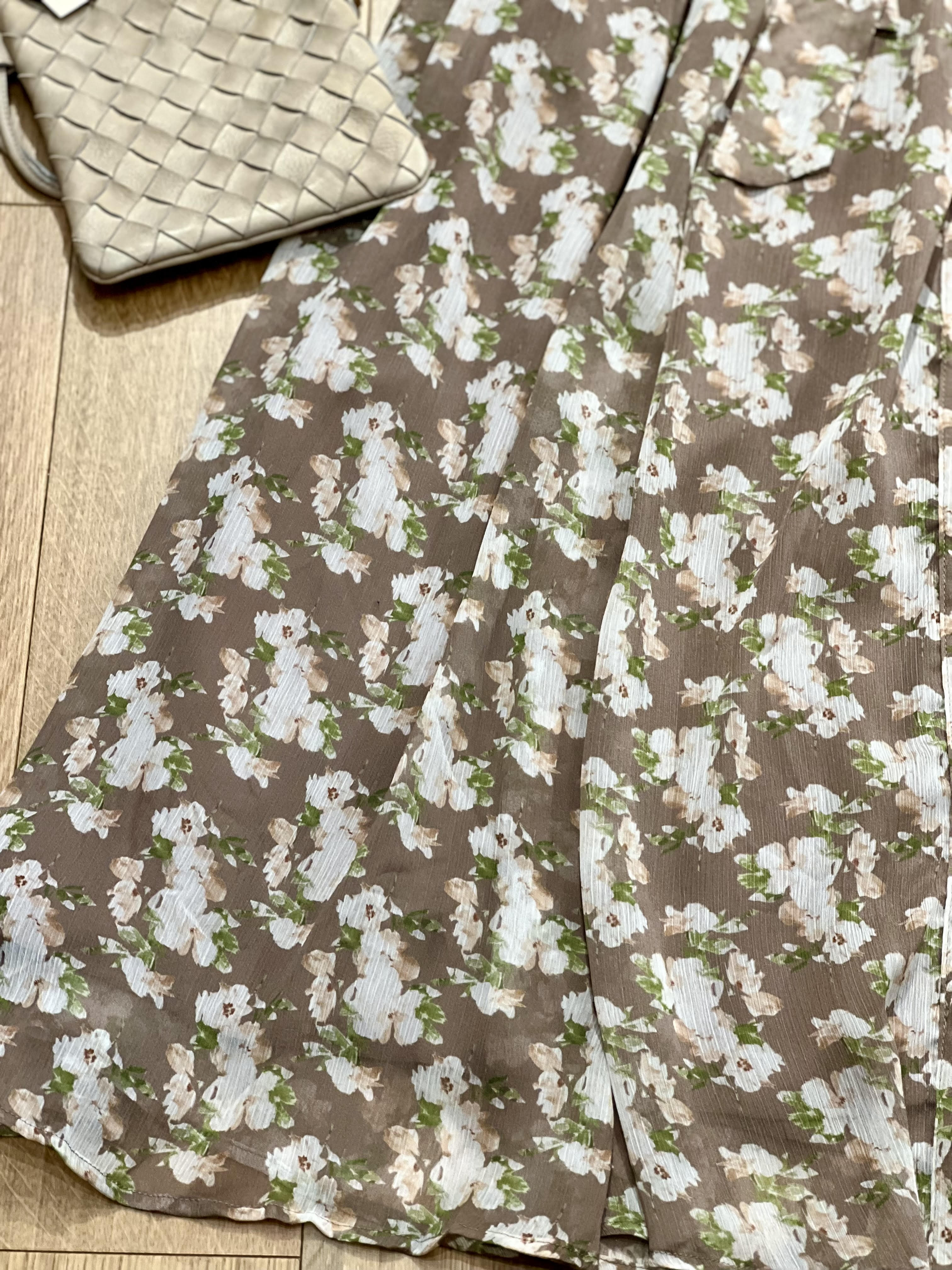 Taupe Floral Button Down Maxi Chiffon Dress