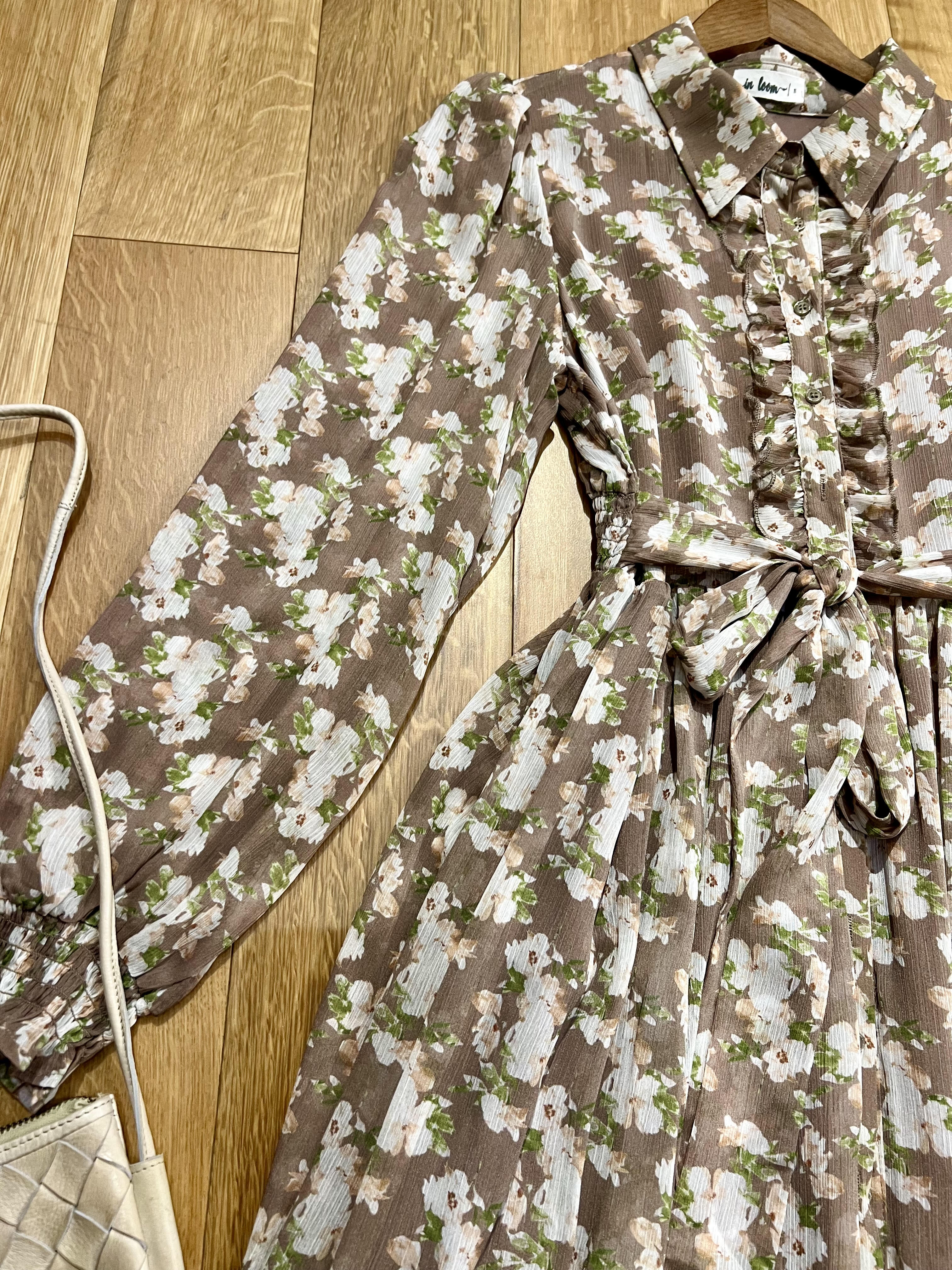 Taupe Floral Button Down Maxi Chiffon Dress